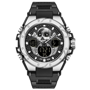 Montre Tête de Mort Sport "Crâne Ailé" Multifonction & Étanche Couleur Argent