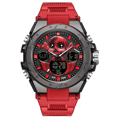 Montre Tête de Mort Sport "Crâne Ailé" Multifonction & Étanche Couleur marron