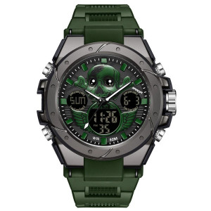 Montre Tête de Mort Sport "Crâne Ailé" Multifonction & Étanche Couleur Vert