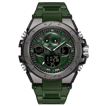 Montre Tête de Mort Sport "Crâne Ailé" Multifonction & Étanche Couleur Vert