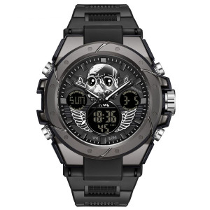 Montre Tête de Mort Sport "Crâne Ailé" Multifonction & Étanche Couleur noir