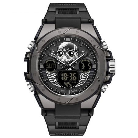 Montre Tête de Mort Sport "Crâne Ailé" Multifonction & Étanche Couleur noir