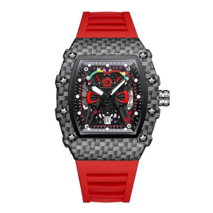 Avant Montre Tête de Mort "Carbone Infernal"  Design Futuriste Couleur rouge