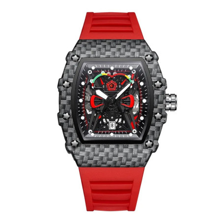 Avant Montre Tête de Mort "Carbone Infernal"  Design Futuriste Couleur rouge