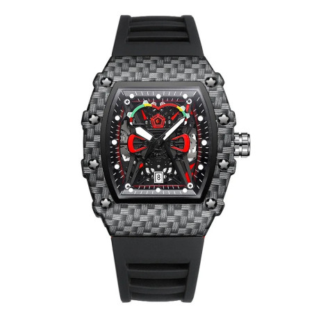 Avant Montre Tête de Mort "Carbone Infernal"  Design Futuriste Couleur noir