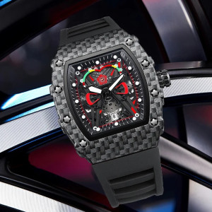 Montre Tête de Mort "Carbone Infernal"  Design Futuriste Couleur noir
