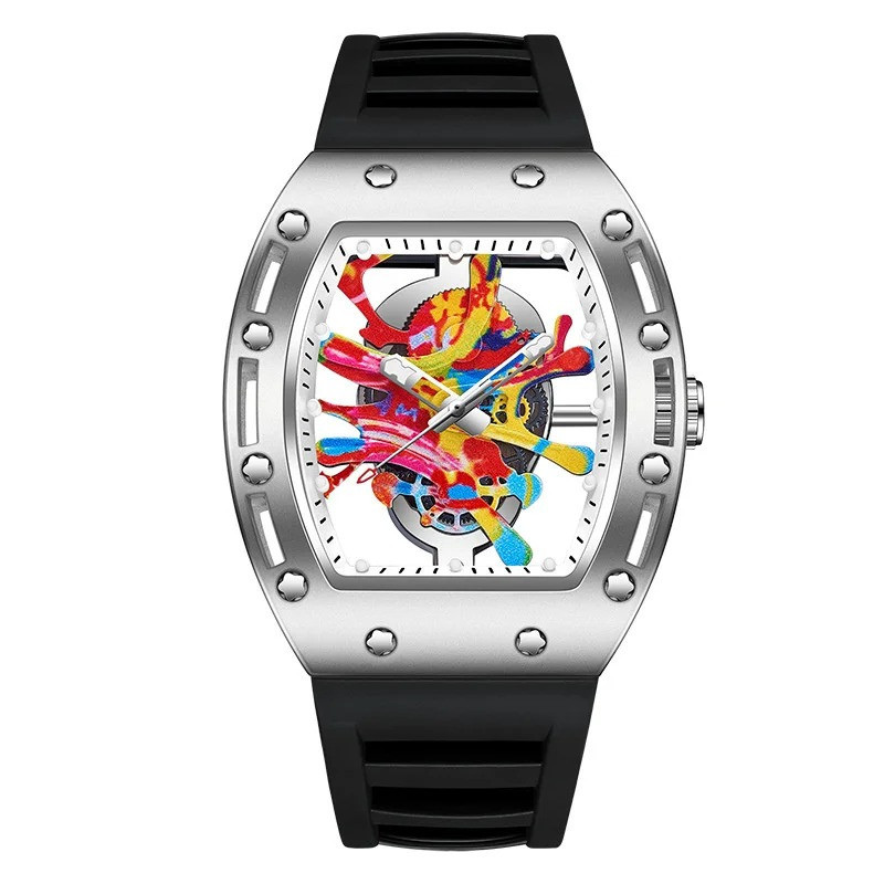 Montre Artistique "Explosion Chromatique" Design Abstrait & Audacieux Couleur argent