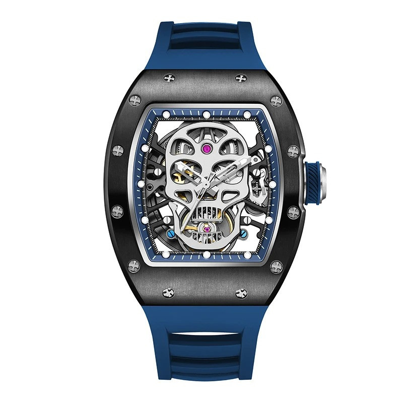 Montre Tête de Mort "Squelette Impérial" Design Mécanique & Élégant Couleur Bleu