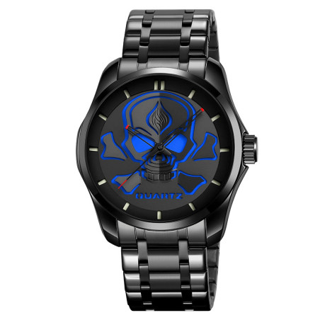 Montre Tête de Mort "Spectre Lumineux" Acier Noir & Cadran LED Coloré Couleur bleu