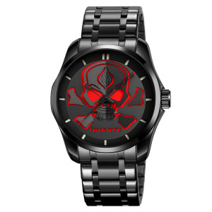 Montre Tête de Mort "Spectre Lumineux" Acier Noir & Cadran LED Coloré Couleur Rouge