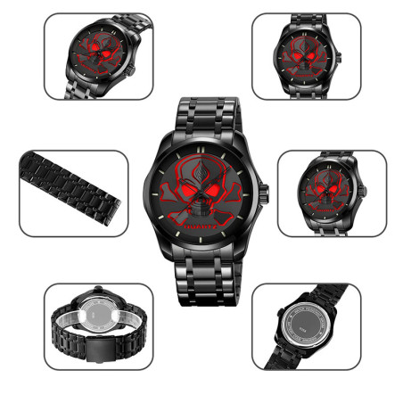 Details Montre Tête de Mort "Spectre Lumineux" Acier Noir & Cadran LED Coloré - 5 couleurs au choix !