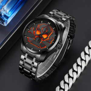 Montre Tête de Mort "Spectre Lumineux" Acier Noir & Cadran LED Coloré - 5 couleurs au choix !