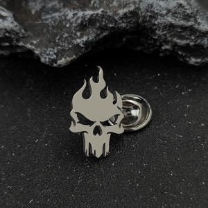Boutons de Manchette Tête de Mort "Flamme Infernale" Couleur argent