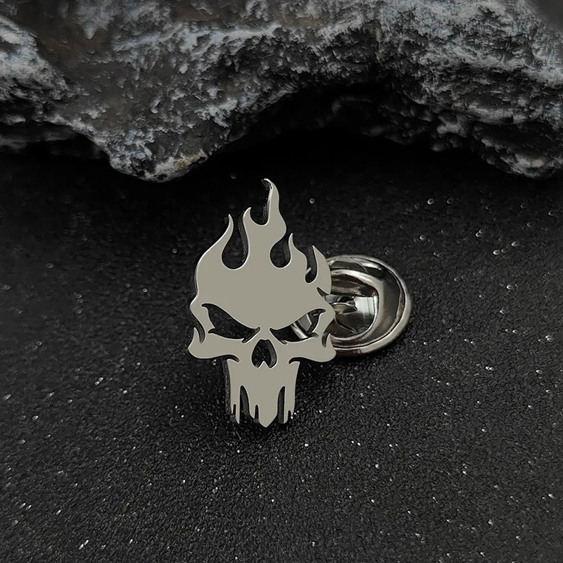 Boutons de Manchette Tête de Mort "Flamme Infernale" Couleur argent