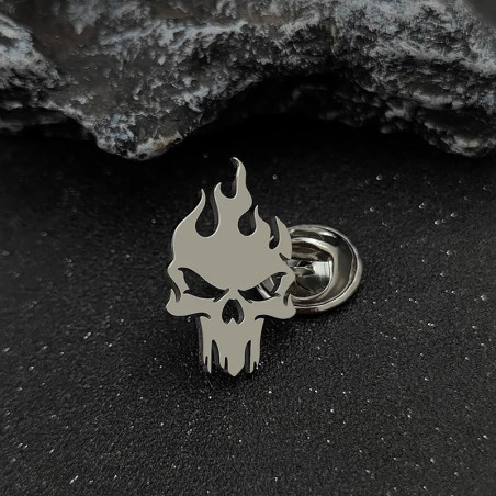 Boutons de Manchette Tête de Mort "Flamme Infernale" Couleur argent