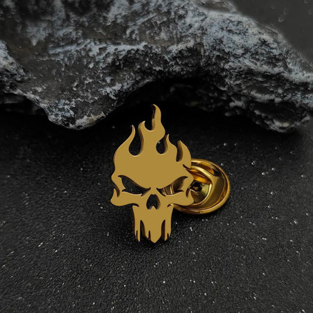 Boutons de Manchette Tête de Mort "Flamme Infernale" Couleur or