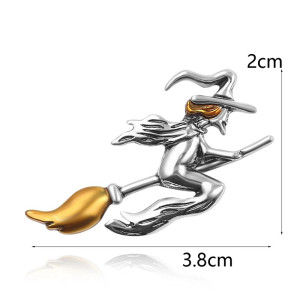 Dimensions Broche Gothique "Sorcière Volante d’Argent"