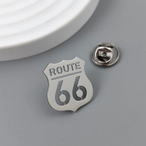 Broche Rock Biker "Route 66" Couleur argent