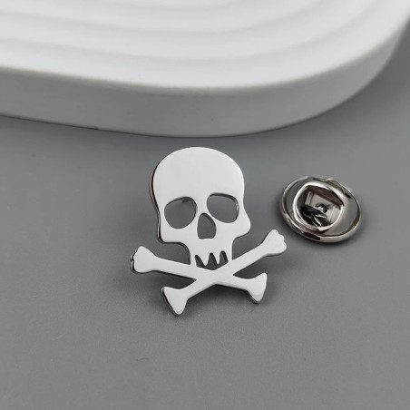 Broche Tête de Mort "Crâne Pirate" couleur Argent