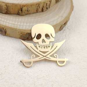 Broche Tête de Mort "Sabres du Corsaire" Couleur  Or