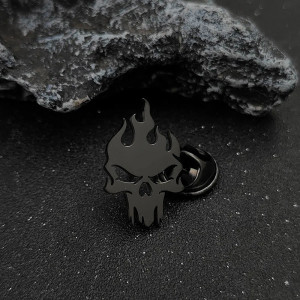 Broche Tête de Mort "Flamme Infernale" Couleur Noir