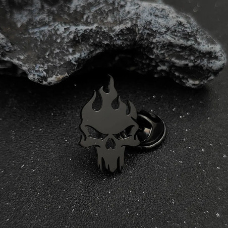 Broche Tête de Mort "Flamme Infernale" Couleur Noir