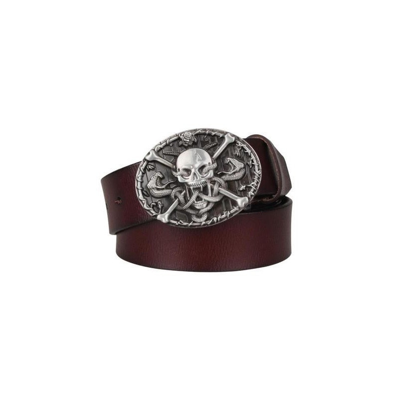 Ceinture Tête de Mort Jolly Roger - couleur cuir marron