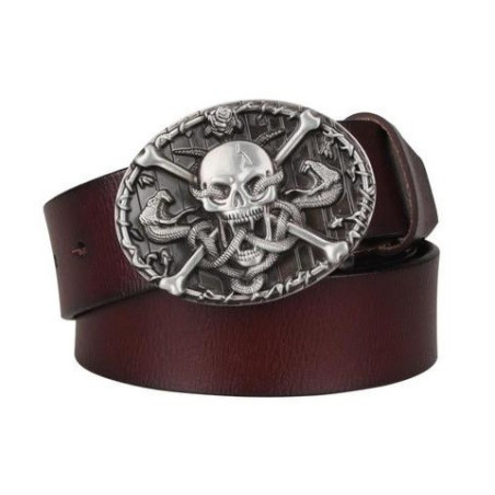 Ceinture Tête de Mort Jolly Roger - couleur cuir marron