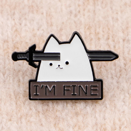 Avant Broche Chat Goth Noir “I’m Fine”
