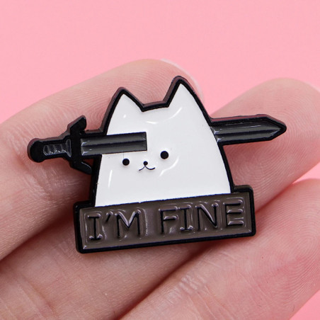 Broche Chat Goth Noir “I’m Fine”