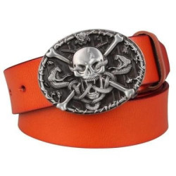 Ceinture Tête de Mort Jolly Roger - couleur cuir orange