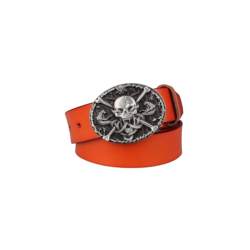 Ceinture Tête de Mort Jolly Roger - couleur cuir orange