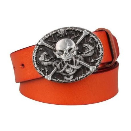 Ceinture Tête de Mort Jolly Roger - couleur cuir orange