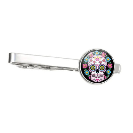 Pince à Cravate Tête de Mort Calavera Florale Modele 1