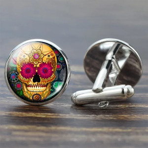 Boutons de Manchette Tête de Mort Calavera du Soleil Modele 6