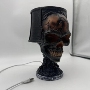 Vue complète de la Lampe Tête de Mort - Veilleur des Flammes