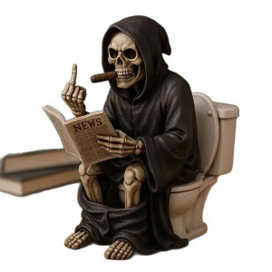 Vue générale Figurine Squelette Doigt d'Honneur - Le Trône de la Mort Pause Caca