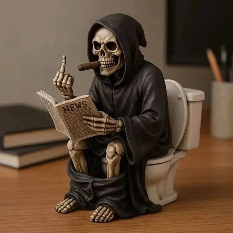 Figurine Squelette Doigt d'Honneur - Le Trône de la Mort Pause Caca