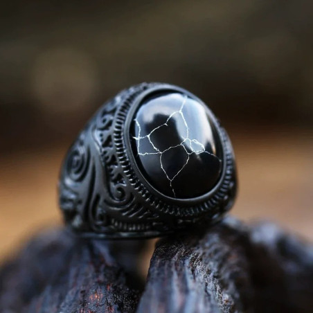 Avant Bague Chevalière Gothique "Pierre du Chaos Obscur"