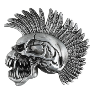Boucle de Ceinture Tête de Mort Esprit du Mohawk Couleur Argent