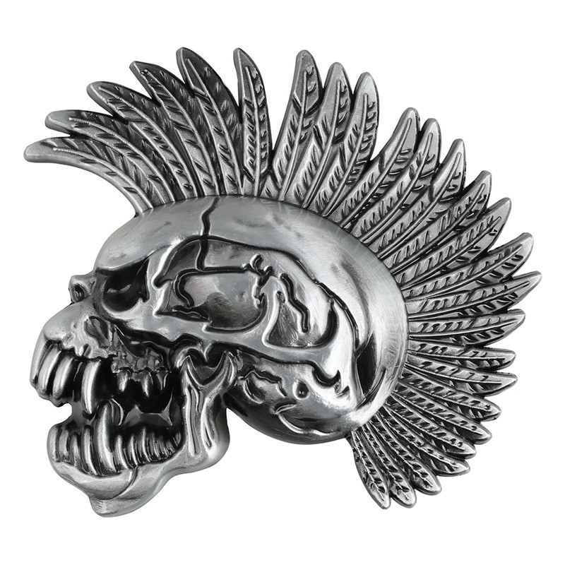 Boucle de Ceinture Tête de Mort Esprit du Mohawk Couleur Argent