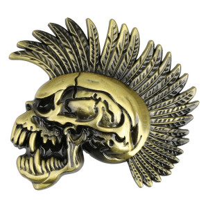 Boucle de Ceinture Tête de Mort Esprit du Mohawk Couleur Or