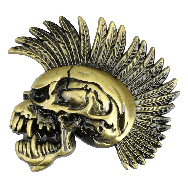 Boucle de Ceinture Tête de Mort Esprit du Mohawk Couleur Or