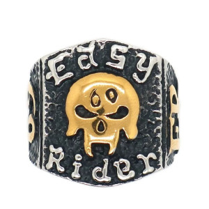 Bague Biker “Easy Rider – Crâne Doré”