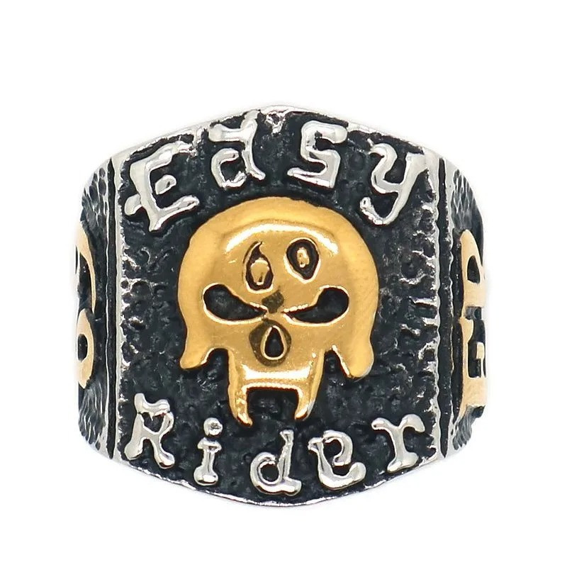 Bague Biker “Easy Rider – Crâne Doré”