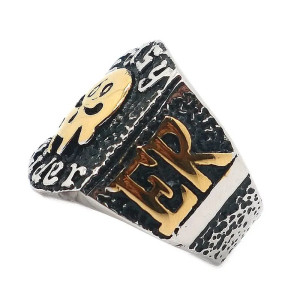 Vue latérale Bague Biker “Easy Rider – Crâne Doré”