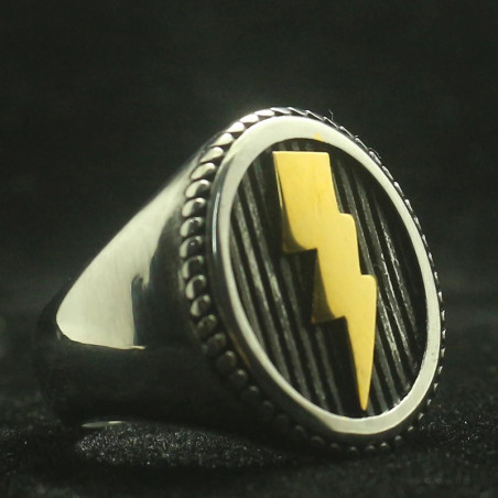 Bague Biker “Foudre d’Acier” Couleur Or