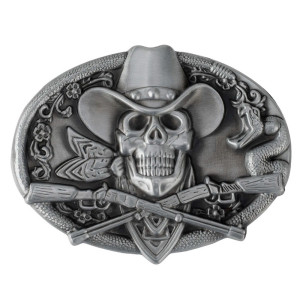 Boucle de Ceinture Tête de Mort Requiem du Far West Couleur Gris