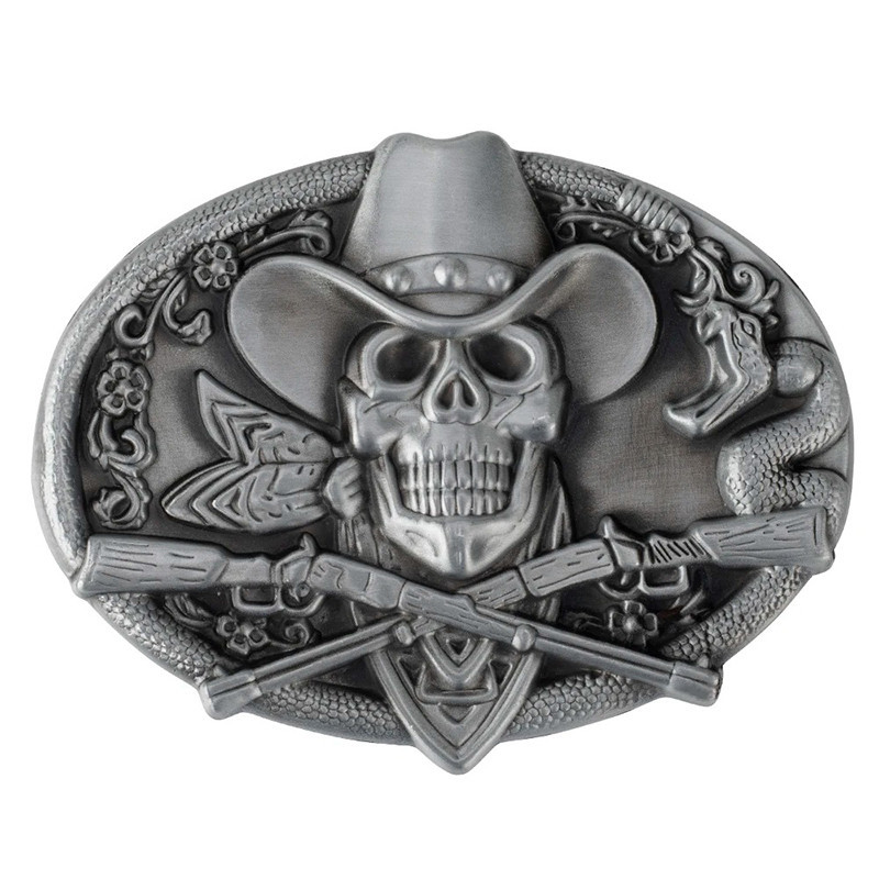 Boucle de Ceinture Tête de Mort Requiem du Far West Couleur Gris
