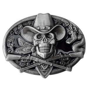 Boucle de Ceinture Tête de Mort Requiem du Far West Couleur Noir